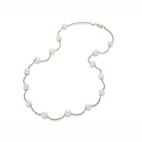 14KT YELLOW GOLD  TINCUP NECKLACE WITH 15 FRESHWATER PEARL