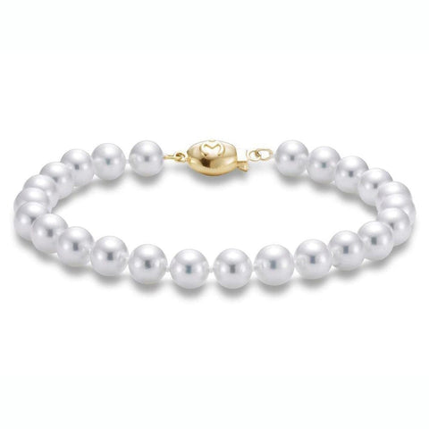 Akoya Pearl 18K Yellow Gold Ball Clasp 7-7.5mm White A+ Strand Bracelet