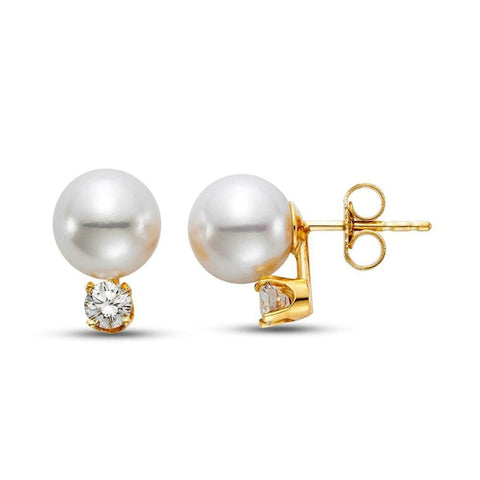 7.5-8MM AKOYA CULTURALED PEARL & DIAMOND STUD EARRINGS