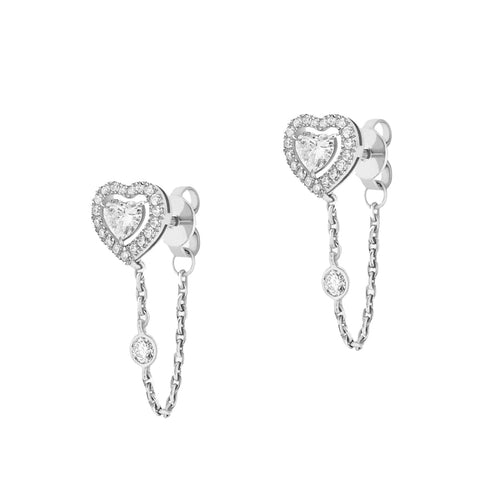 Messika Jewelry - WHITE GOLD DIAMOND EARRINGS JOY CŒUR CHAIN 0,15CTX3 | Manfredi Jewels