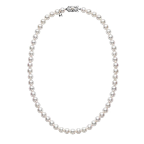 Mikimoto Jewelry - 18k WHITE GOLD 7.5MM CULTRED PEARL NEACKLACE 18INCH | Manfredi Jewels