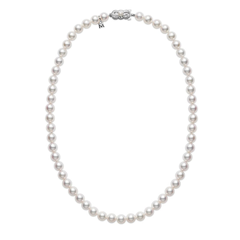Mikimoto Jewelry - 18k WHITE GOLD 7.5MM CULTRED PEARL NEACKLACE 18INCH | Manfredi Jewels