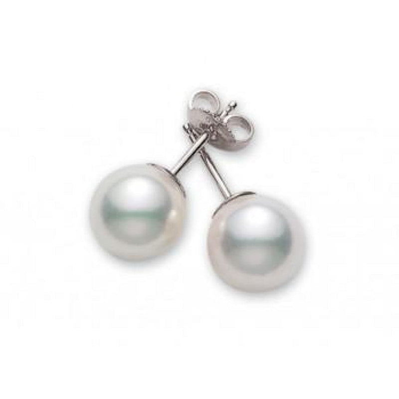 Mikimoto Jewelry - 18K White Gold Stud Earrings With 7.5mm Akoya cultured Pearls | Manfredi Jewels
