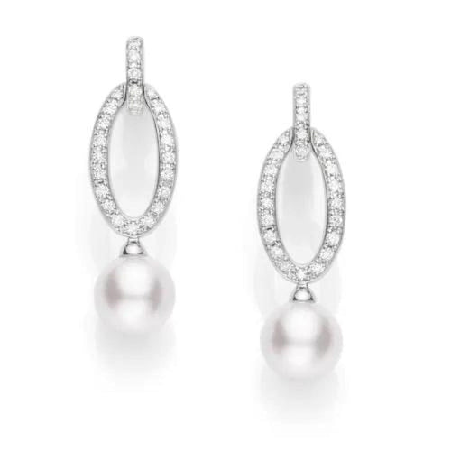 Mikimoto Jewelry - WHITE GOLD CULTURED AKOYA 0.33CT DIAMOND DROP EARRING | Manfredi Jewels