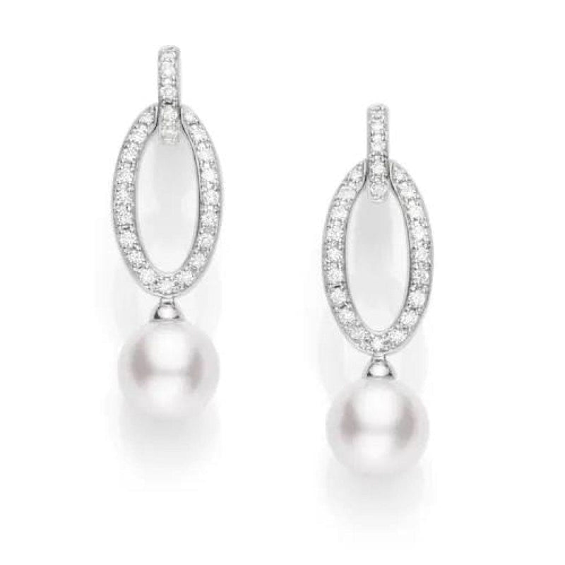 Mikimoto Jewelry - WHITE GOLD CULTURED AKOYA 0.33CT DIAMOND DROP EARRING | Manfredi Jewels