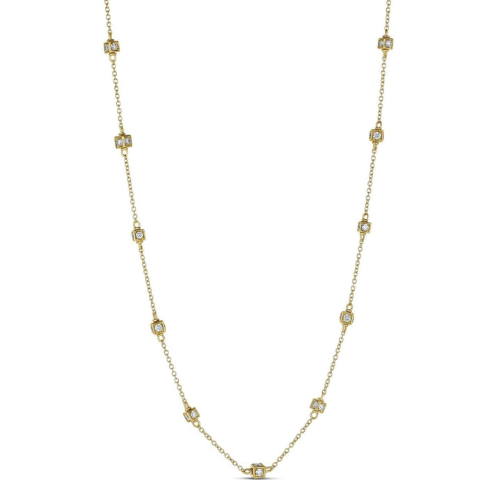 Miseno Jewelry - Faro long necklace in 18K yellow gold with multi cube stations set with diamonds | Manfredi Jewels