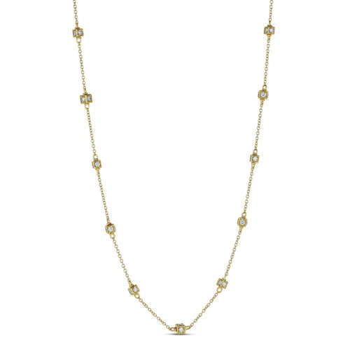 Miseno Jewelry - Faro long necklace in 18K yellow gold with multi cube stations set diamonds | Manfredi Jewels