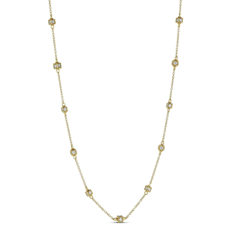 Miseno Jewelry - Faro long necklace in 18K yellow gold with multi cube stations set diamonds | Manfredi Jewels
