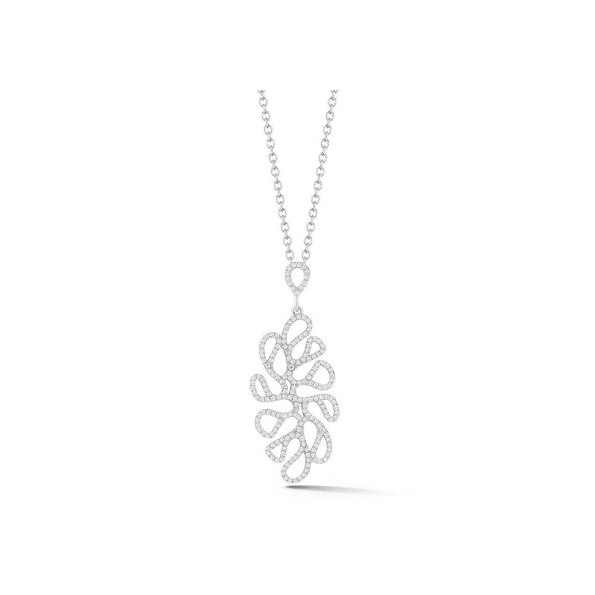 Miseno Jewelry - Sea Leaf open motif pendant in 18K white gold with white diamonds | Manfredi Jewels
