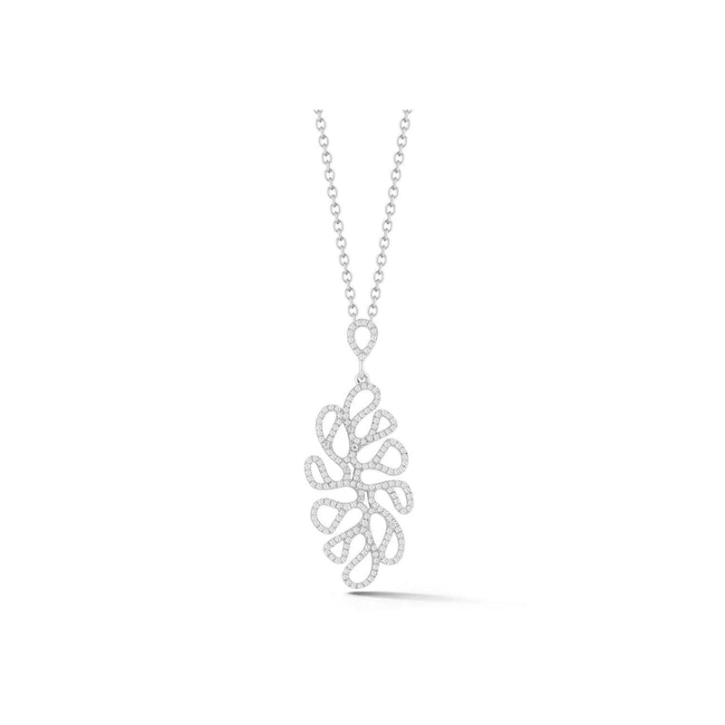 Miseno Jewelry - Sea Leaf open motif pendant in 18K white gold with diamonds | Manfredi Jewels