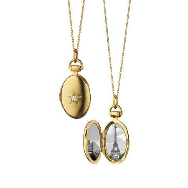 Monica Rich Kosann Jewelry - 18K YELLOW GOLD PETITE OVAL DIAMOND STAR LOCKET | Manfredi Jewels
