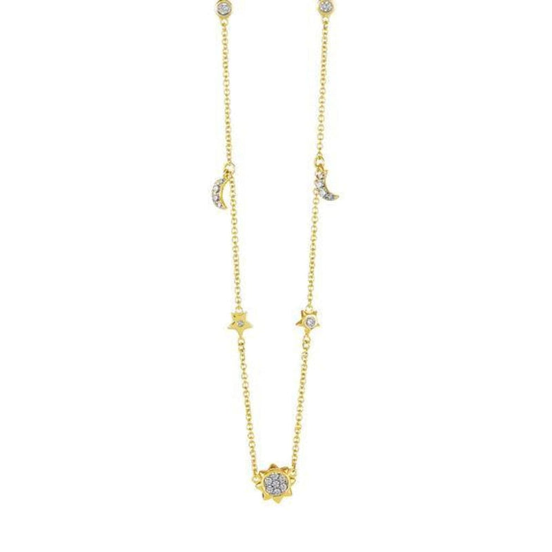 Monica Rich Kosann Jewelry - 18KT Yellow Gold and Diamond 16’ Sun Moon Star Necklace | Manfredi Jewels
