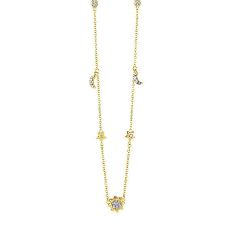 Monica Rich Kosann Jewelry - 18KT Yellow Gold and Diamond 16 Sun Moon and Star Necklace | Manfredi Jewels