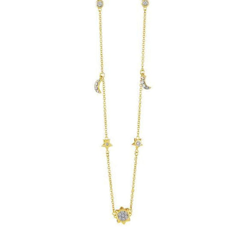 18KT Yellow Gold and Diamond 16" Sun, Moon, and Star Necklace