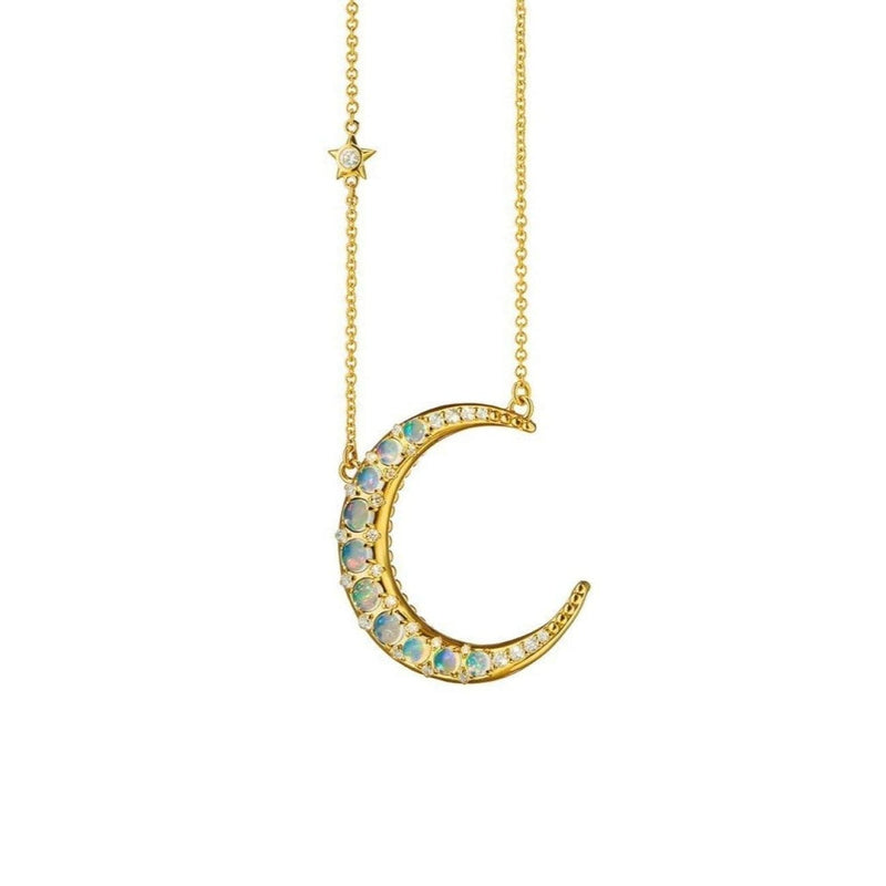 Monica Rich Kosann Jewelry - 18KT Yellow Gold Diamond and Opal Crescent Moon Necklace | Manfredi Jewels