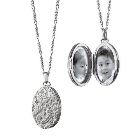 FLORAL OVAL LOCKET IN SILVER