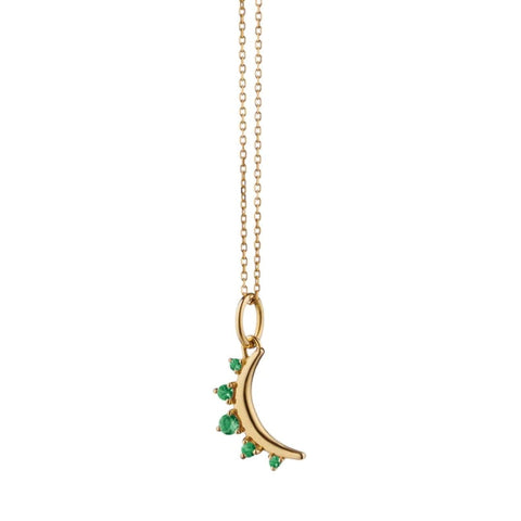 MAY EMERALD "MOON" BIRTHSTONE NECKLACE in 18K Yellow Gold