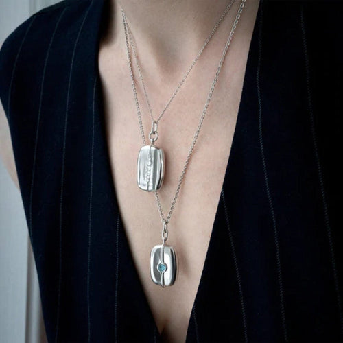 Monica Rich Kosann Jewelry - RECTANGLE LOCKET NECKLACE WITH BLUE TOPAZ in Sterling Silver | Manfredi Jewels