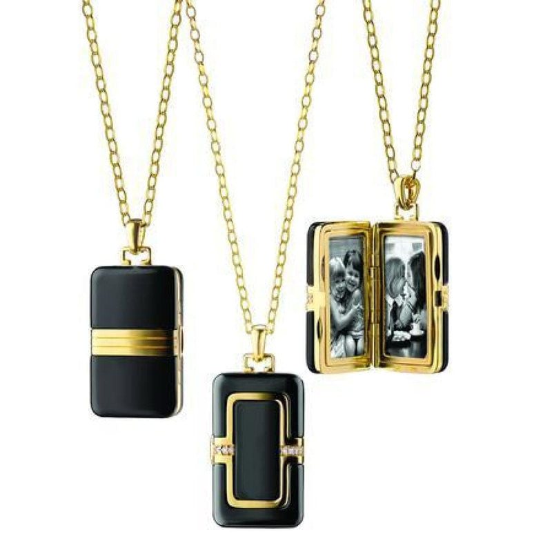 Monica Rich Kosann Jewelry - RECTANGULAR BLACK CERAMIC LOCKET in 18K gold with diamond accents | Manfredi Jewels