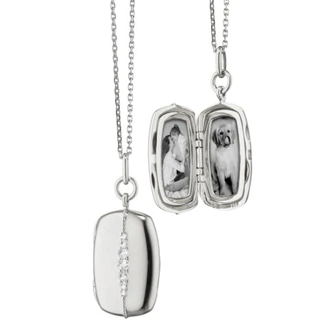 SLIM RECTANGLE "KATE" LOCKET NECKLACE in Sterling Silver with Sapphires