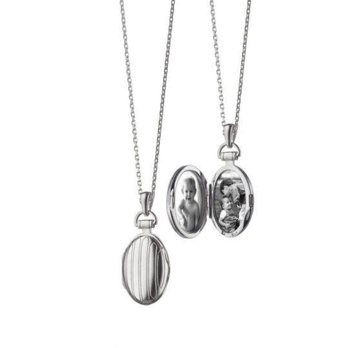 Monica Rich Kosann Jewelry - STERLING SILVER PINSTRIPE LOCKET ON AN 18’ MINI DIAMOND CUT CHAIN | Manfredi Jewels