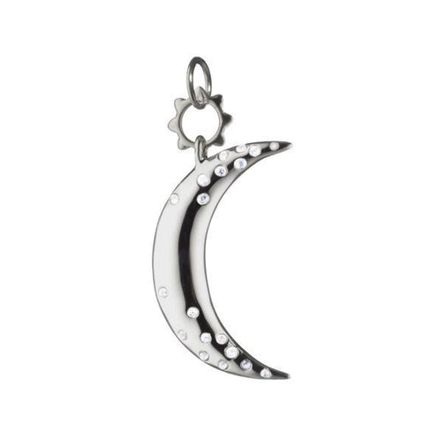 Sterling Silver Small Crescent Moon Charm with White Sapphires