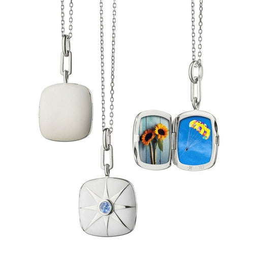 Monica Rich Kosann Jewelry - WHITE ENAMEL LOCKET SET WITH 0.17CTS OF ROSE CUT BLUE SAPPHIRE | Manfredi Jewels