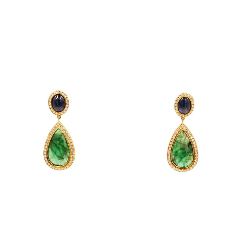 Monseo Jewelry - Emerald & Sapphire Yellow Gold Drop Earrings | Manfredi Jewels