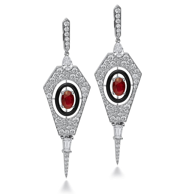 Norman Covan Co. - 18K White Gold Diamond and Ruby Earrings | Manfredi Jewels