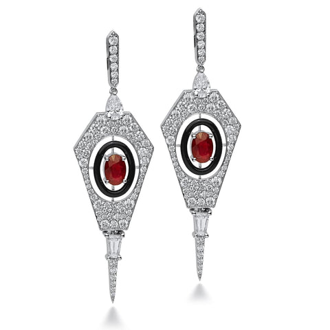 18K White Gold Diamond and Ruby Earrings