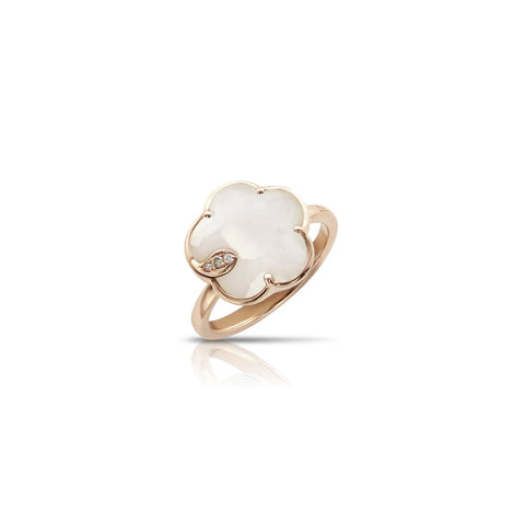 Petit Joli Ring In 18k Rose Gold with White Agate and Diamonds