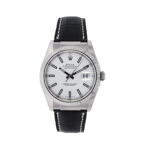 Pre - Owned Rolex Watches - Datejust 36mm White Gold 116139 on s strap | Manfredi Jewels