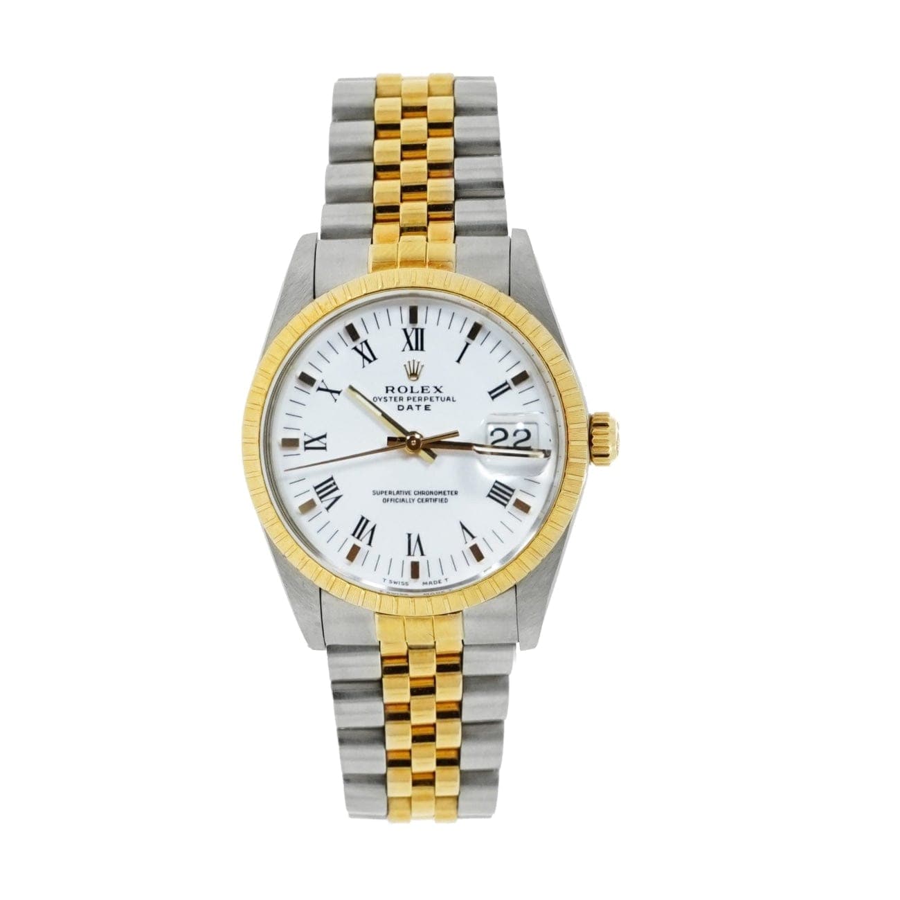 pre owned rolex oyster perpetual date in stainless steel and yellow gold watches manfredi jewels 298