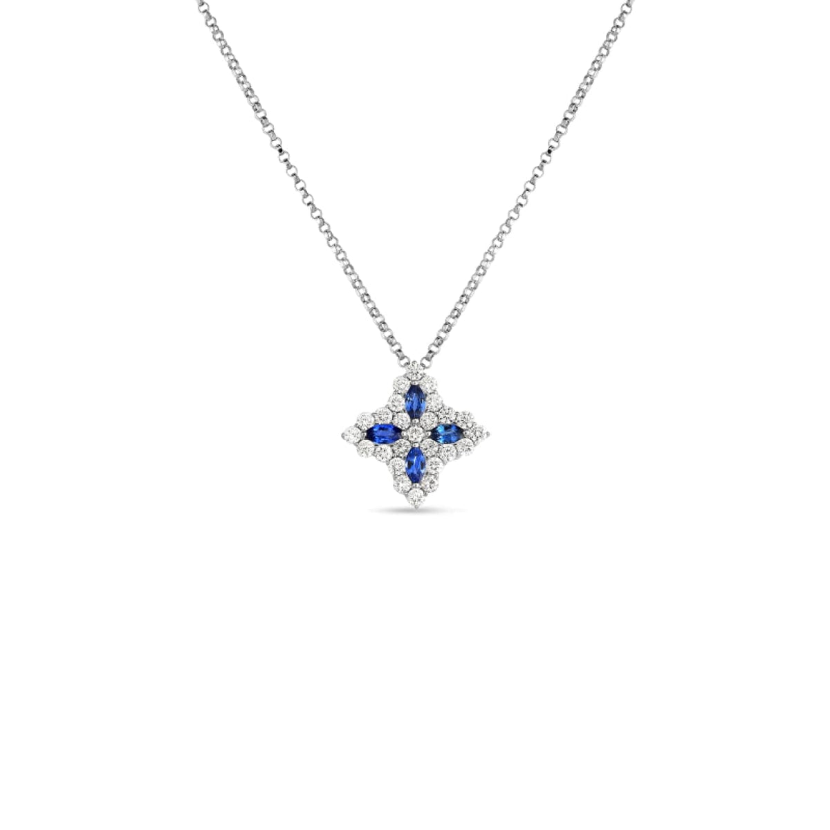 Roberto Coin Jewelry - 18K Diamond & Sapphire Medium Flower Pendant 8882466Awchxs | Manfredi Jewels