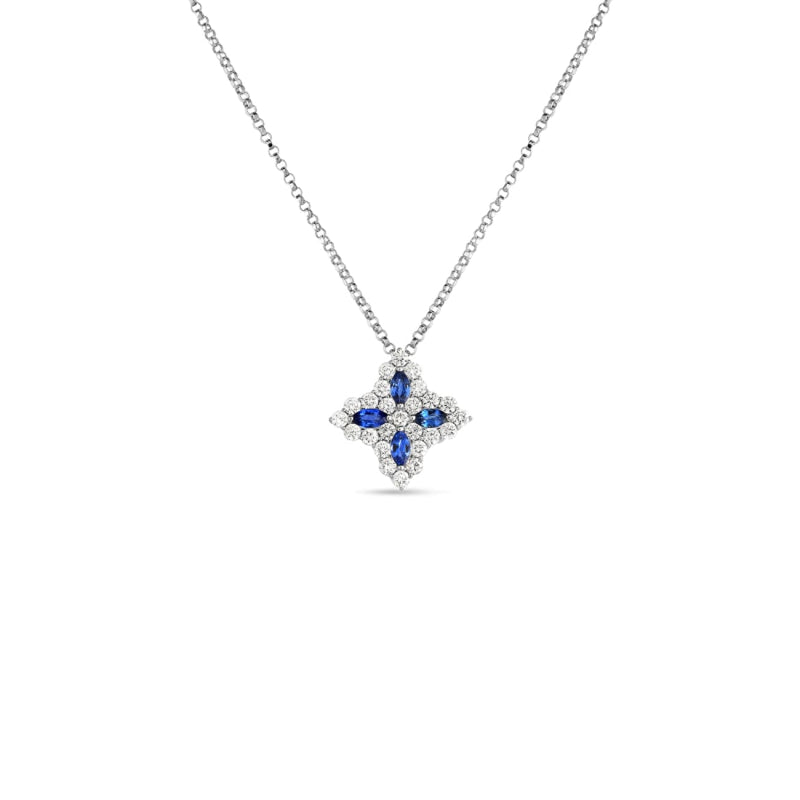 Roberto Coin Jewelry - 18K Diamond & Sapphire Medium Flower Pendant 8882466Awchxs | Manfredi Jewels
