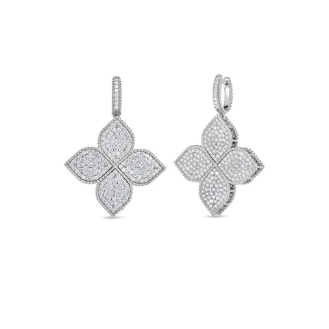 18K GOLD & DIAMOND LARGE PRINCESS FLOWER DROP EARRINGS