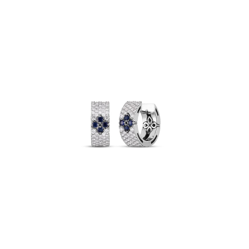 Roberto Coin Jewelry - 18K LOVE IN VERONA PAVE DIAMOND & BLUE SAPPHIRE 15MM SNAP HOOP EARRING 8883012AWERSX | Manfredi Jewels