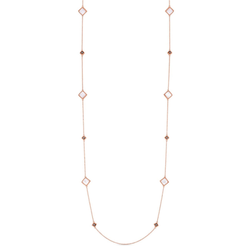 Roberto Coin Jewelry - 18K PALAZZO DUCALE 35’ LONG STATION CHAIN FEATURING MOTHER - OF - PEARL & DIAMOND | Manfredi Jewels