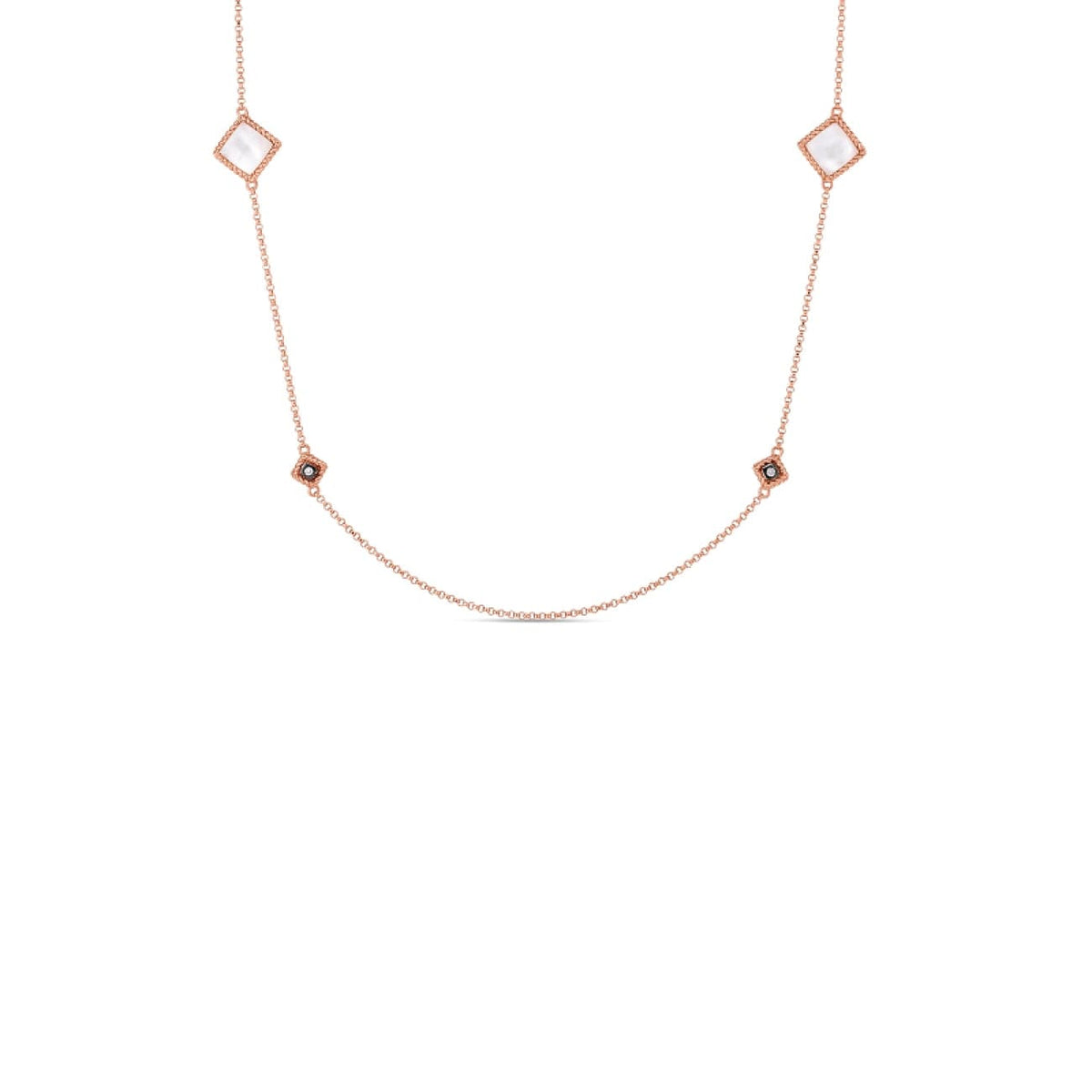 Roberto Coin Jewelry - 18K PALAZZO DUCALE 35’’ LONG STATION CHAIN FEATURING MOTHER-OF-PEARL & DIAMOND | Manfredi Jewels