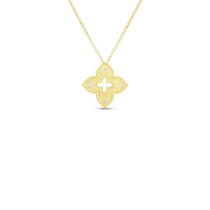 Roberto Coin Jewelry - 18K Petite Venetian Princess Satin Flower Pendant W. Diamond Accent 7772824Aychx | Manfredi Jewels