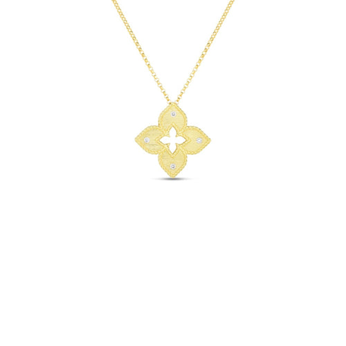 Roberto Coin Jewelry - 18K Petite Venetian Princess Satin Flower Pendant W. Diamond Accent 7772824Aychx | Manfredi Jewels