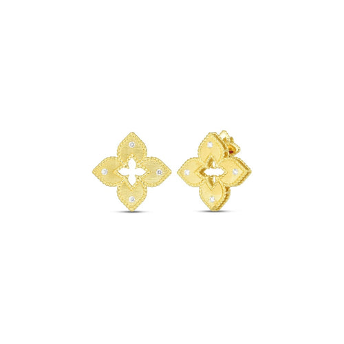 Roberto Coin Jewelry - 18K PETITE VENETIAN PRINCESS SATIN STUD EARRING W. DIAMOND ACCENT | Manfredi Jewels