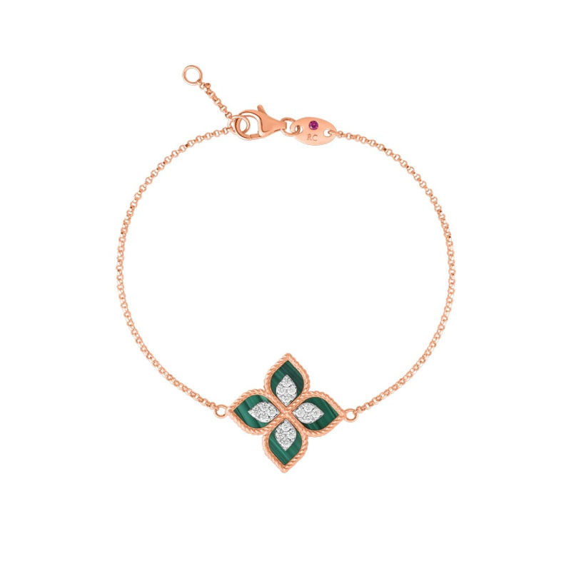 Roberto Coin Jewelry - 18K Princess Flower Malachite & Diamond Flower Bracelet | Manfredi Jewels