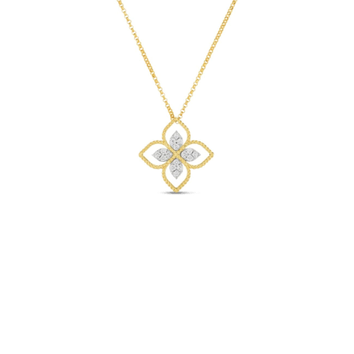 Roberto Coin Jewelry - 18K PRINCIPESSA LARGE FLOWER PENDANT W. DIAMOND | Manfredi Jewels