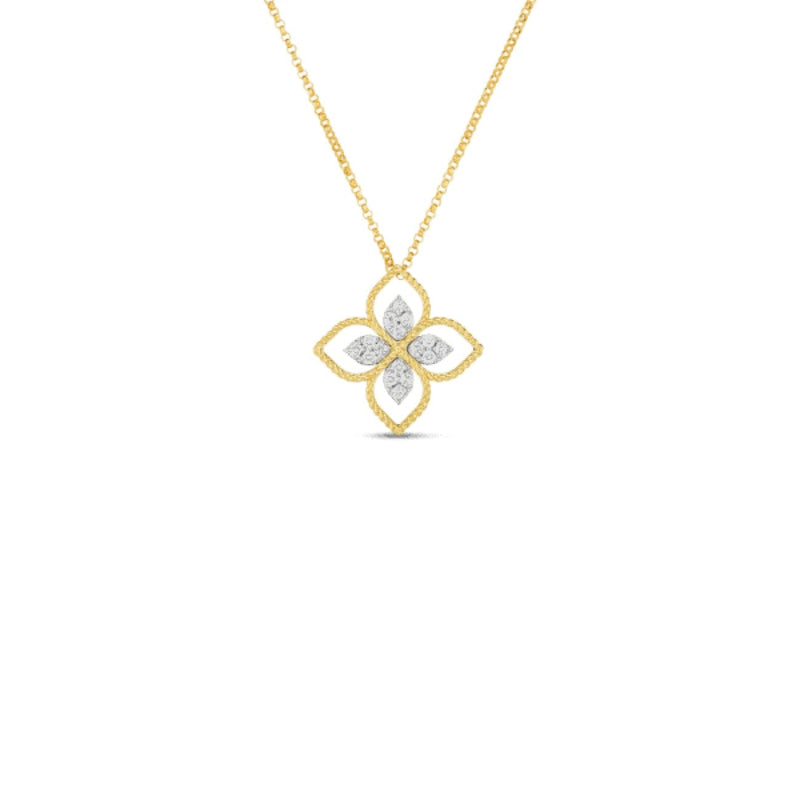 Roberto Coin Jewelry - 18K PRINCIPESSA LARGE FLOWER PENDANT W. DIAMOND | Manfredi Jewels