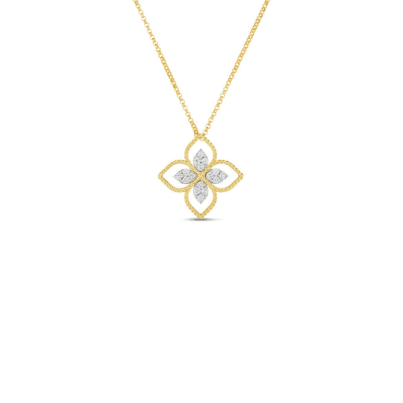 Roberto Coin Jewelry - 18K PRINCIPESSA LARGE FLOWER PENDANT W. DIAMOND | Manfredi Jewels