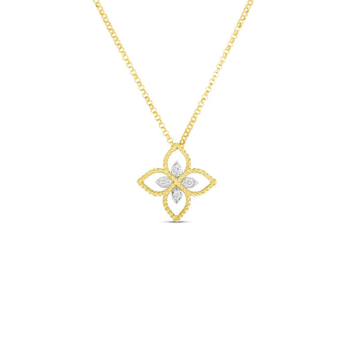 Roberto Coin Jewelry - 18K Principessa Small Flower Pendant W. Diamond 7772717Aj17X | Manfredi Jewels