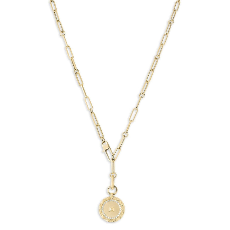 Roberto Coin Jewelry - 18K R OBELISCO LARGE DIAMOND MEDALLION NECKLACE | Manfredi Jewels