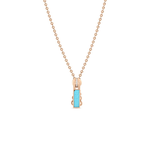 18K ROSE GOLD ART DECO TURQUOISE & DIAMOND ZIPPER NECKLACE