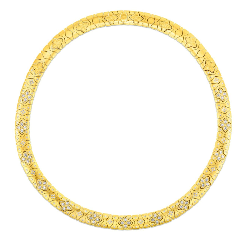 Roberto Coin Jewelry - 18K SATIN ROYAL PRINCESS FLOWER NARROW COLLAR W. DIAMOND ACCENT 7772990AJCHX | Manfredi Jewels